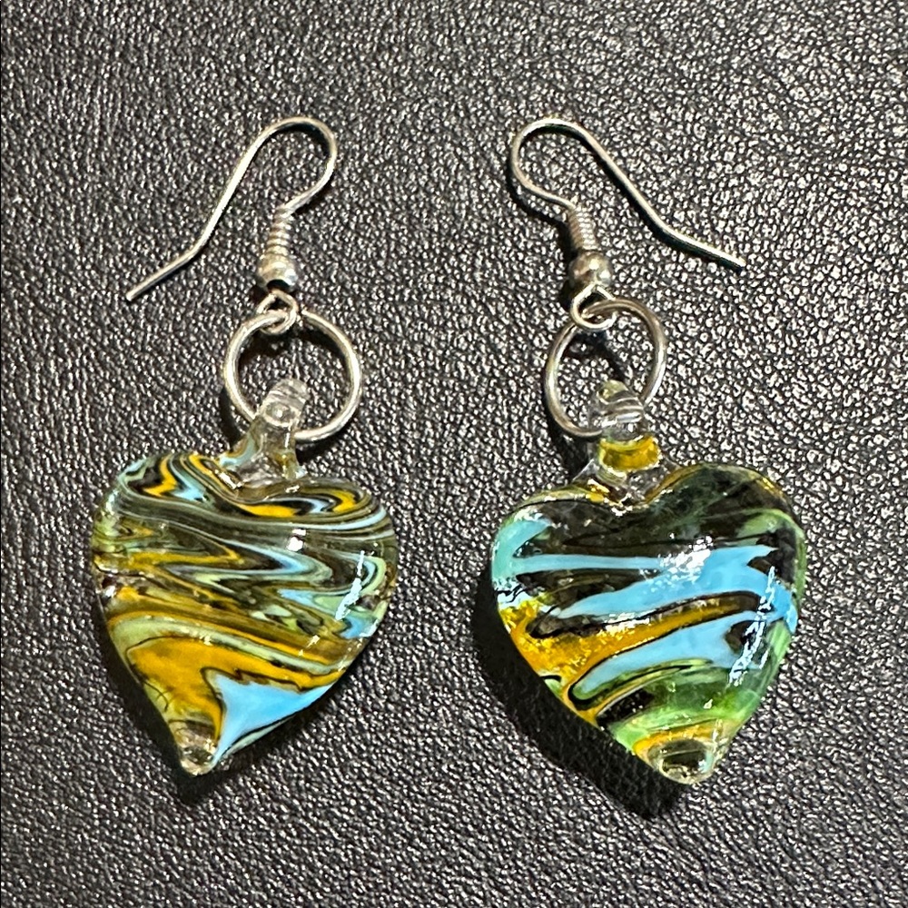 Art Glass Heart Shape Dangle Earrings